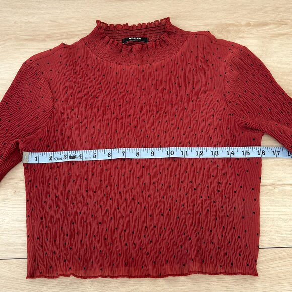 Azalea Polka Dot Sheer Plisse Short Sleeve Mock Neck Rust Color Top Size Small - Picture 9 of 15